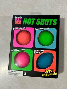 NWT Needoh Teenie Hot Shots Squishy Ball Set - Pink, Green, Blue, Orange